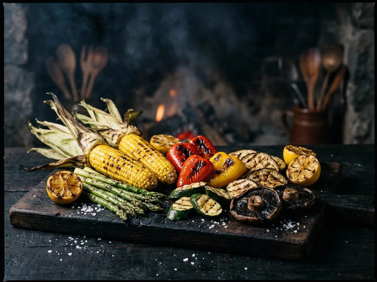 Tábua de legumes grelhados com sal grosso