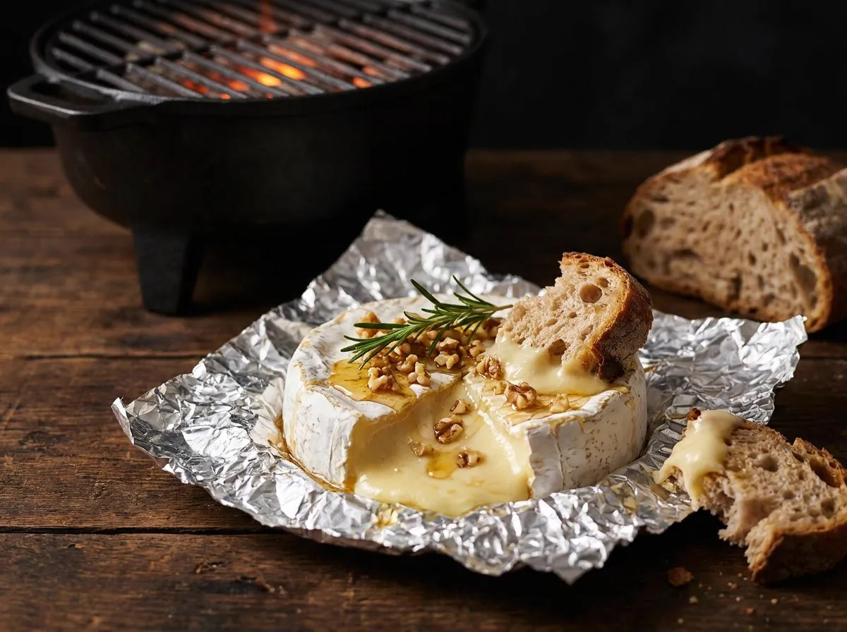 Queijo da Serra derretido na brasa com mel e nozes