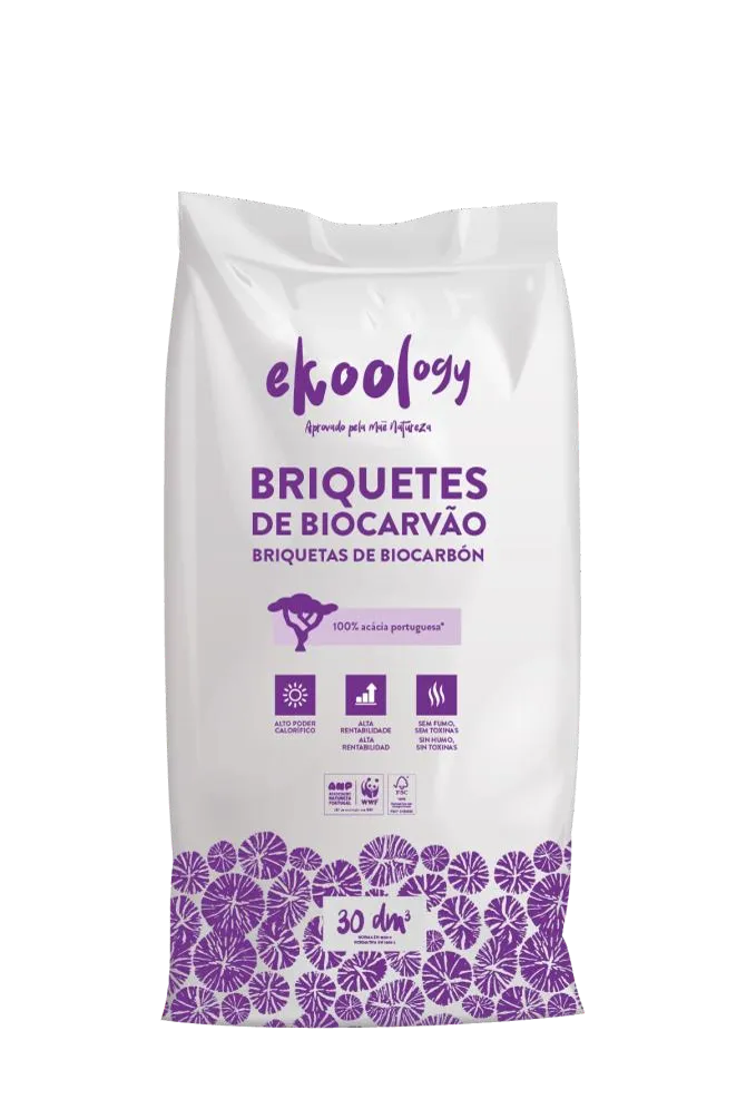 Briquetes de BioCarvão EKOOLOGY, saco roxo