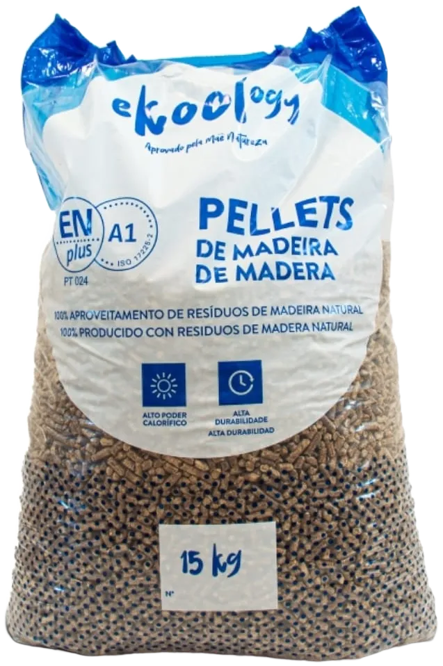 Saco de Pellets de madeira EKOOLOGY, 15 kg, certificação ENplus A1